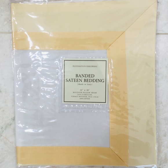 RH Boudoir Pillow Sham Banded Sateen Yellow White - Picture 2 of 2